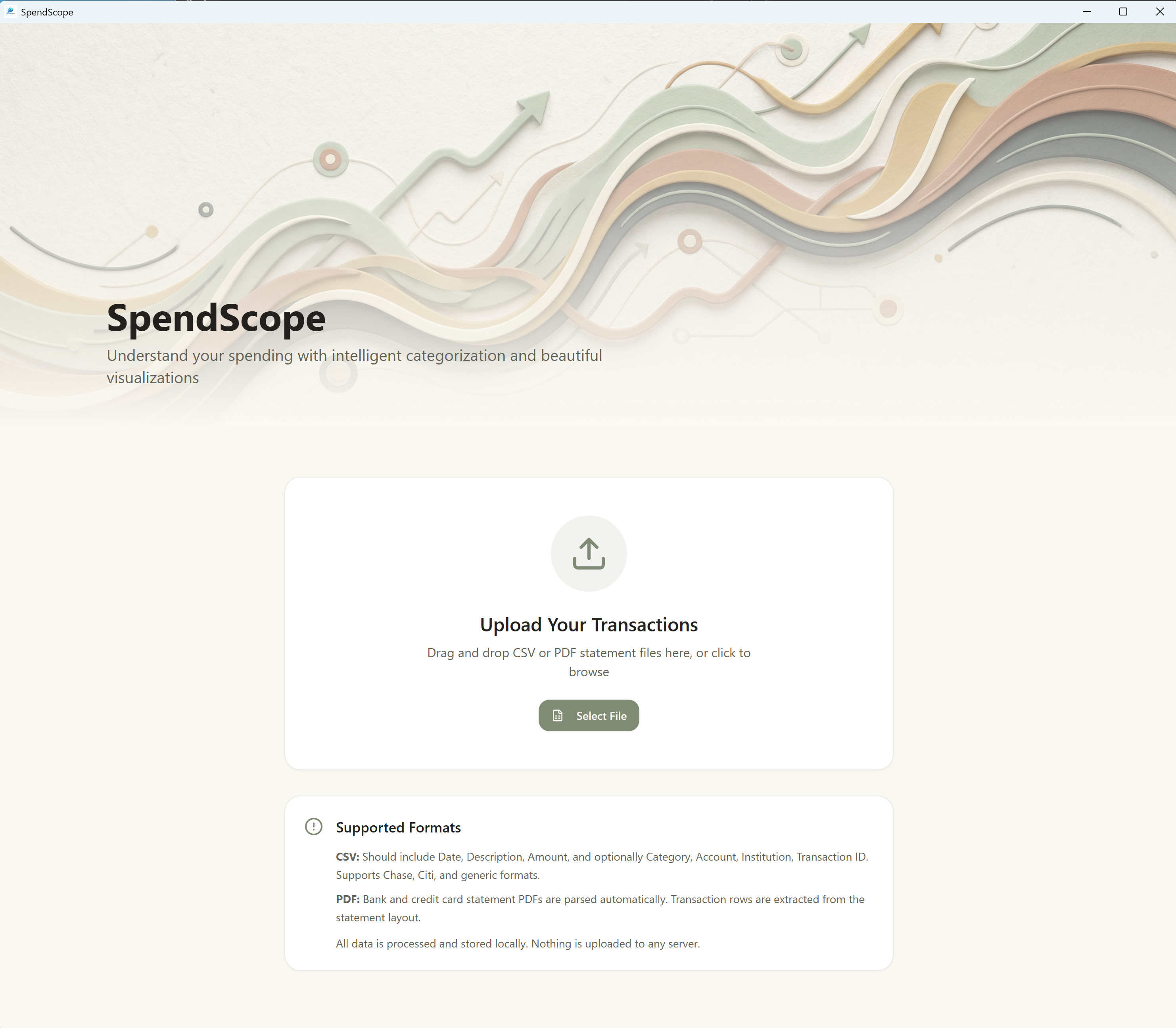 Import screen — drag and drop your statements